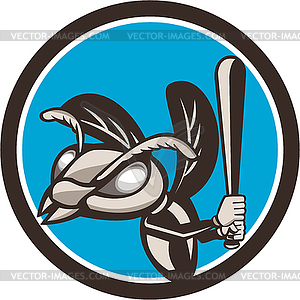 Hornet Baseball Player Batting Circle Retro - vector image