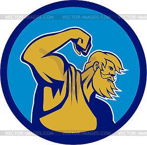 Neptune Poseidon Flexing Muscle Circle Retro - vector clip art