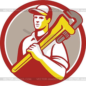 Plumber Holding Monkey Wrench Circle Retro - vector clipart