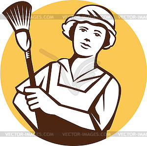 Maid Cleaner Duster Circle Retro - vector image