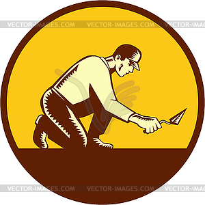 Tiler Plasterer Mason Trowel Circle Woodcut - vector clipart