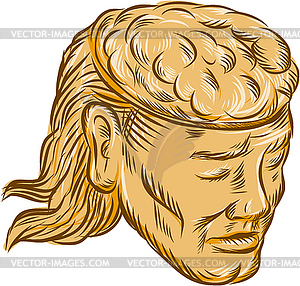 Man Open Head Brain Etching - royalty-free vector clipart
