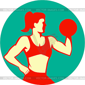 Female Lifting Dumbbell Circle Retro - vector clipart