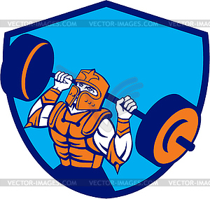 Knight Lifting Barbell Crest Retro - vector image