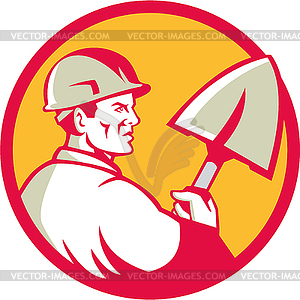 Construction Worker Spade Circle Retro - vector clipart