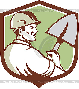 Construction Worker Spade Crest Retro - vector image