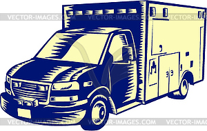 EMS Ambulance Emergency Vehicle Woodcut - vector clipart