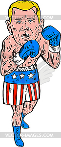 Boxer Pose USA Flag Etching - vector image