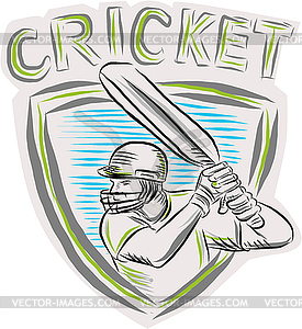 Cricket Player Batsman Batting Shield Etching - vector image