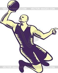 Basketball Player Dunk Ball Woodcut - royalty-free vector image