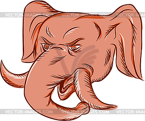 Republican Elephant Mascot Head Etching - vector image