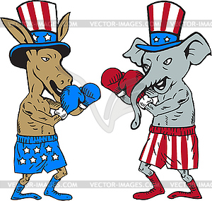 Democrat Donkey Boxer and Republican Elephant Masco - vector clip art