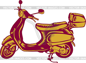 Scooter Bike Side Vintage Woodcut - vector clip art