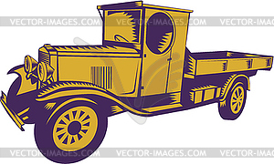 1920s Pick-up Truck Woodcut - vector image