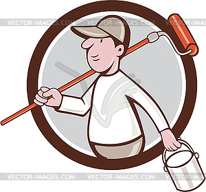 House Painter Paint Roller Can Circle Cartoon - vector clipart