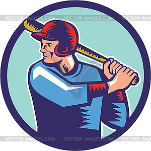 Baseball Player Batter Batting Circle Woodcut - vector clip art