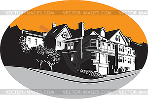 American Mansion House Oval WPA - vector clip art