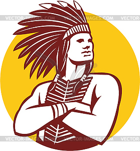 Native American Indian Chief Warrior Circle Retro - vector clip art