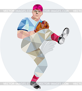 Baseball Pitcher Outfielder Throw Leg Up Low Polygon - vector clipart / vector image