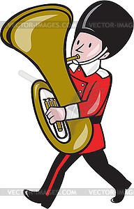 Brass Band Member Playing Tuba Cartoon - vector image