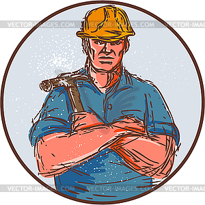 Builder Arms Crossed Hammer Circle Drawing - vector clipart