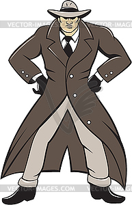 Detective Trenchcoat Hands Akimbo Cartoon - vector image