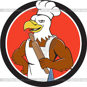 Bald Eagle Baker Chef Rolling Pin Circle Cartoon - vector image