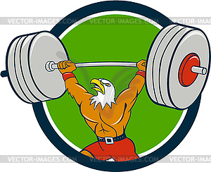 Bald Eagle Weightlifter Lifting Barbell Circle - vector image