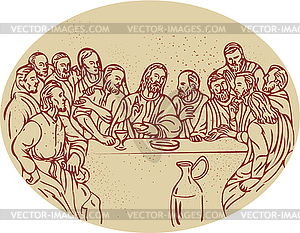 Last Supper Jesus Apostles Drawing - vector image