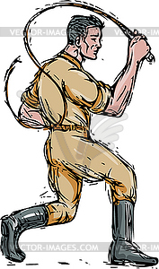 Lion Tamer Bullwhip Drawing - vector image