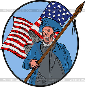 American Patriot Carrying USA Flag Circle Drawing - vector clip art