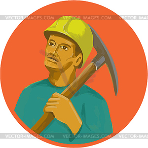 Coal Miner Pick Axe Circle Watercolor - vector image