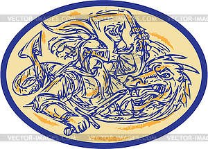 St George Fighting Dragon Drawing - vector image
