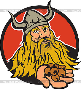 Viking Handing Hazelnut Circle Retro - vector image