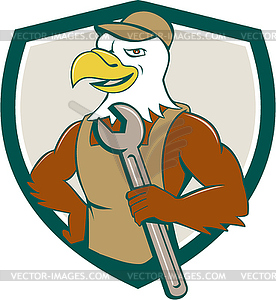 American Bald Eagle Mechanic Spanner Crest Cartoon - vector image