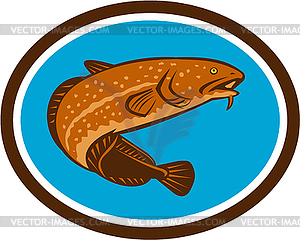 Burbot Fish Oval Retro - vector image