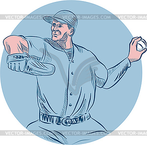 Baseball Pitcher Starting To Throw Ball Circle Drawing