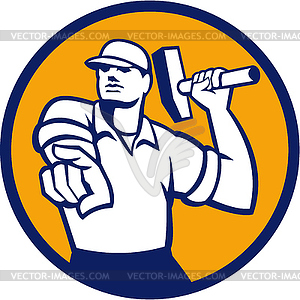 Demolition Worker Hammer Pointing Circle Retro - vector clipart / vector image