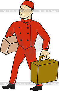 Bellboy Bellhop Carry Luggage Cartoon - vector clipart