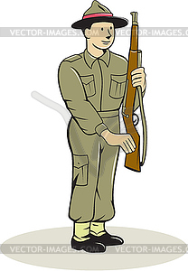 Второй мировой войны британский солдат Представляя оружием мультяшный - клипарт в векторе
