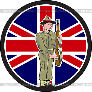 Британский Второй мировой войны Солдат Юнион Джек Флаг мультяшный - изображение в векторе