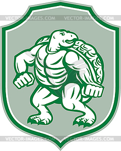 Green Turtle Fighter Mascot Shield Retro - vector clipart