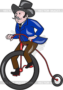 Gentleman Riding Penny-farthing Cartoon - royalty-free vector clipart