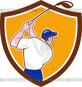 Игрок в гольф-клуб Размахивая Crest мультяшный - векторное изображение