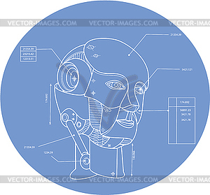 Robot Head Technical Drawing - vector image