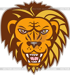 Angry Lion Big Cat Growling Head Retro - vector clipart