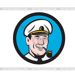 Smiling Sea Captain Smoking Pipe Circle Retro - vector clipart