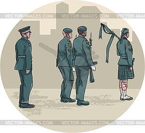 Soldier Bagpiper Marching Circle Watercolor - vector image