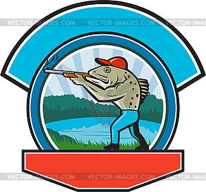 Море Trout Hunter Стрельба Круг Ретро - векторный эскиз
