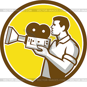 Cameraman Cradling Vintage Movie Camera Circle Retro - vector clipart / vector image